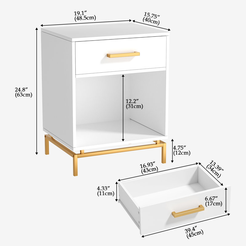 Table de chevet 1 tiroir avec table d'appoint de rangement ouverte (ensemble de 2)