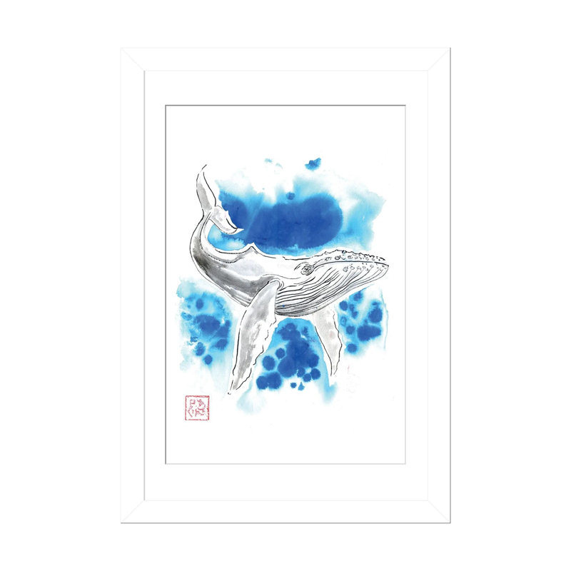 Baleine turquoise, reproduction d'art sur papier encadré, 24" x 16", Framed Paper, White