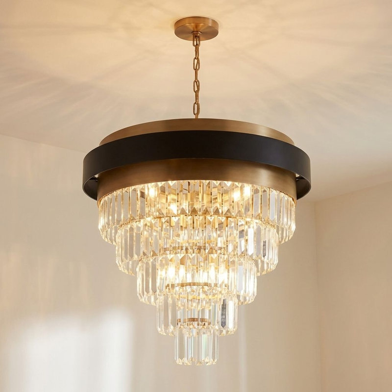 Marquise 9-Light Chandelier in Matte Black with Warm Brass Accents, 27" H x 30" W x 30" D, 9 Lights