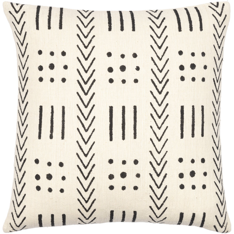 Geometric Cotton Throw Pillow, 22" x 22", Cream/Black, Down