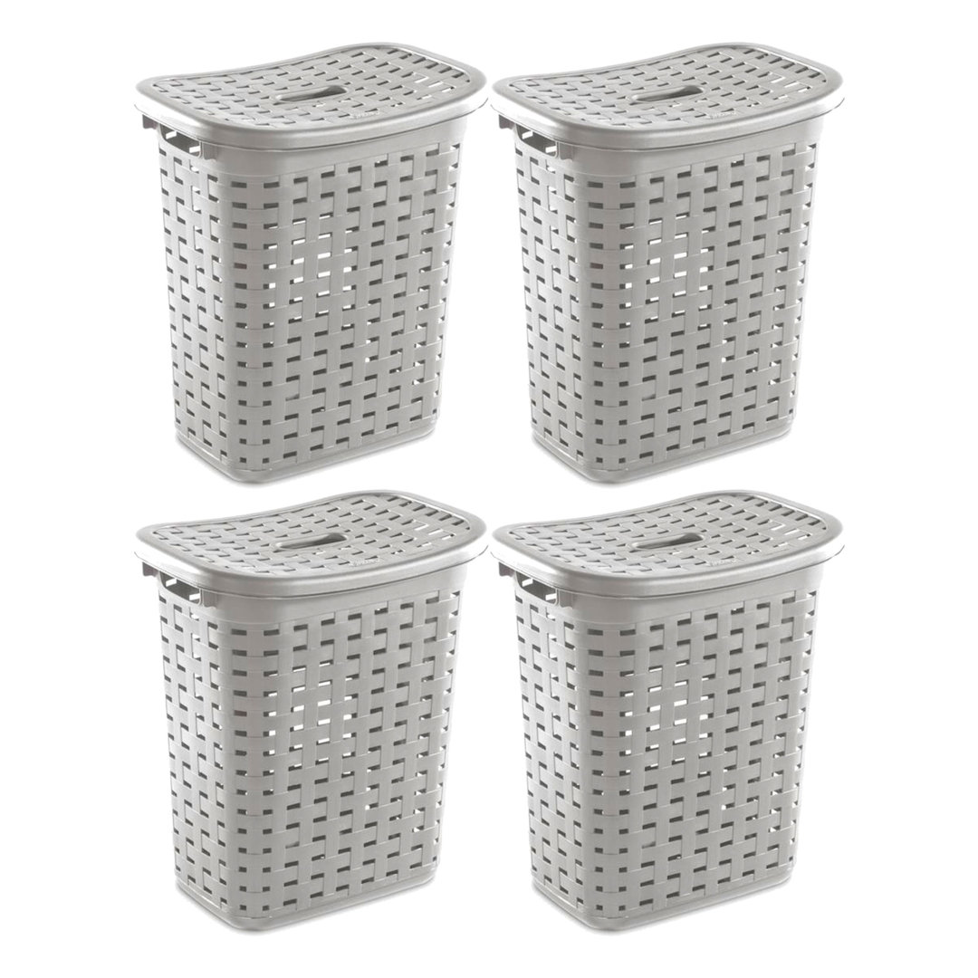 Sterilite Weave Laundry Hamper, Lid, Decorative Pattern with Handles, Carry Clothes to Laundry Room (Set of 4) Sterilite