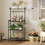 4-Tier Bakers Rack With Storage, Multifunctional Kitchen Shelf For Microwave Stand, Coffee Bar Station, And Small Space Organization With 8 S-Hooks