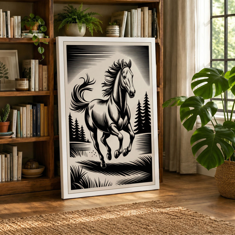 Galloping Horse Rustic - Wrapped Canvas, 36x24 - 91.4 x 61.0 cm, Cream Border
