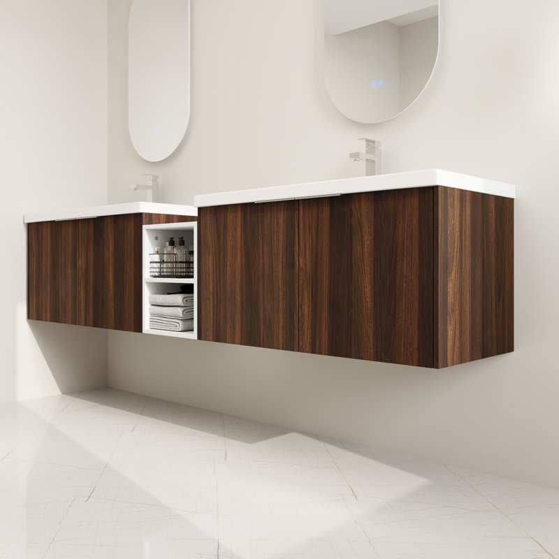 Ensemble de meuble-lavabo double 84 po, Brun