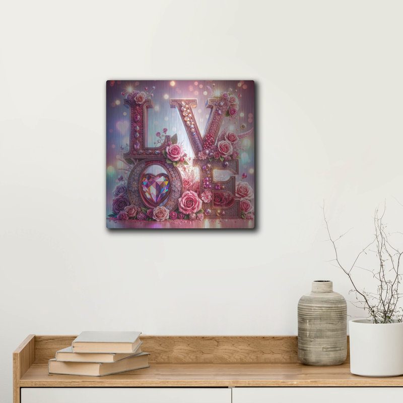  «Love In Pink» par Rey Klimt, art mural en métal, 12 po x 12 po, H 12 po x l 12 po