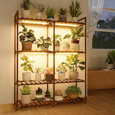 4-Tier Wood Plant Stand with Grow Lights for Indoor/Outdoor Use by Arlmont & Co.