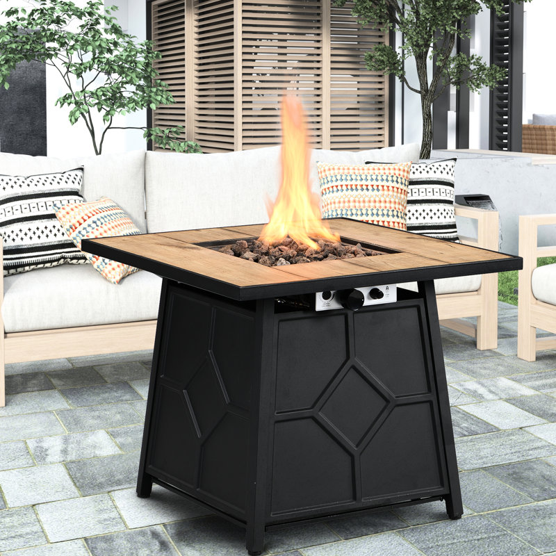 28 - Inch Square Auto Ignition Propane Fire Pit Table 40,000 , Brown, + Iron, Metal Frame For Outdoor Square, Easy To Clean, Decor Item
