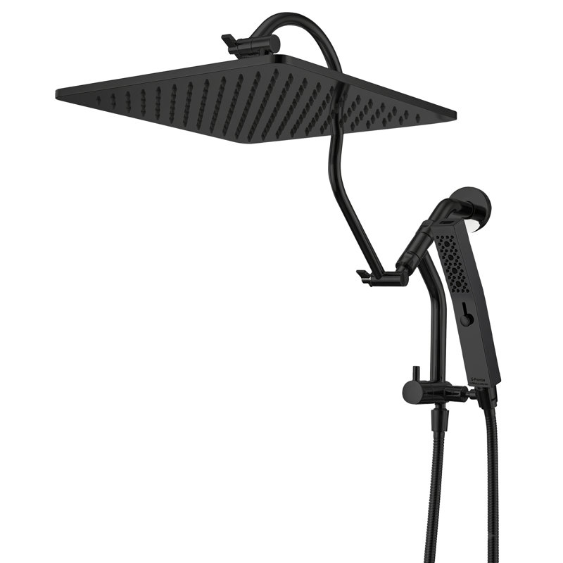12" All Metal Rainfall Shower Head With Multi-function Handheld Sprayer Combo, Matte Black