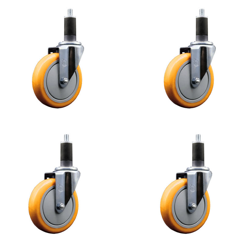 Ensemble de roulettes extensibles pivotantes en polyuréthane 5 pouces 1 1/16 po SCC, Jaune