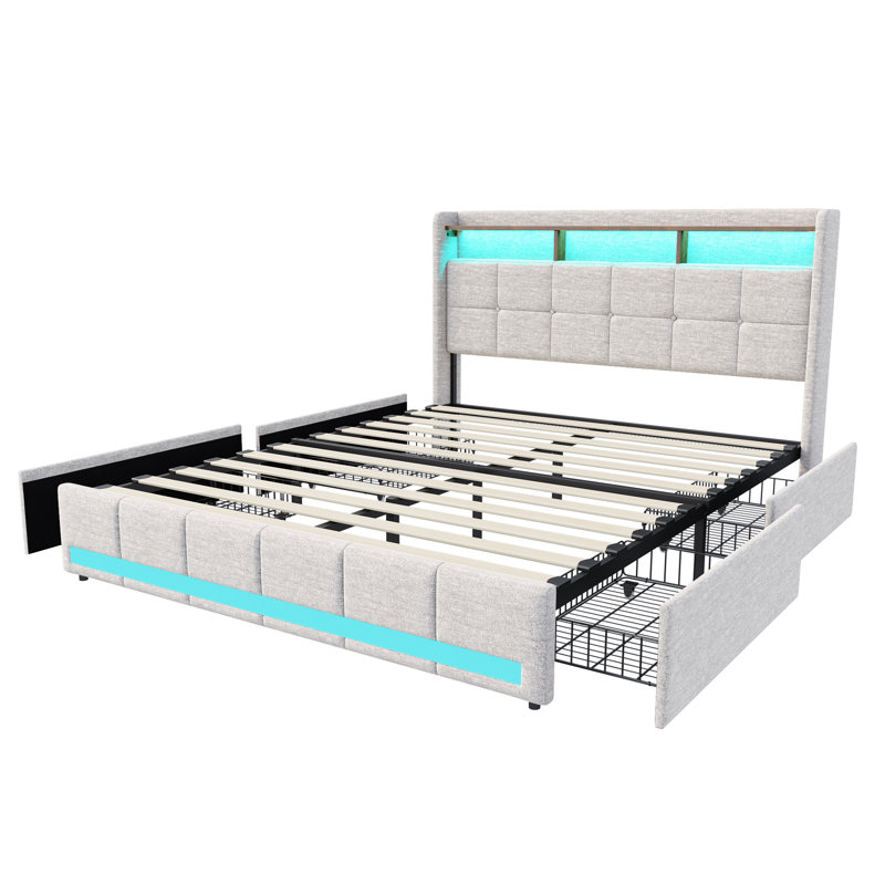 Storage Bed, Beige, European Double (140 x 200 cm)