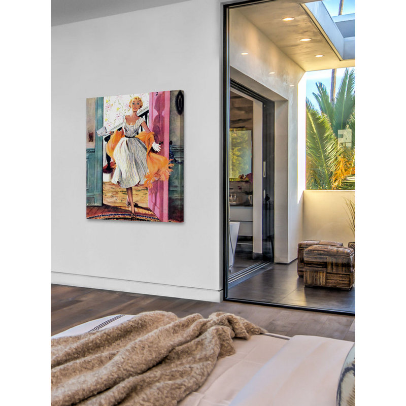 Elegant Lady in Striped Dress Canvas Art Print