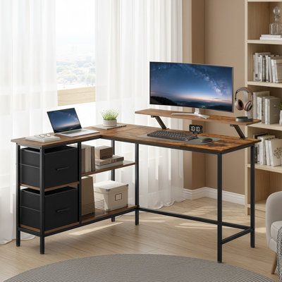 Aliyanah L-Shaped Metal Base Computer Desk