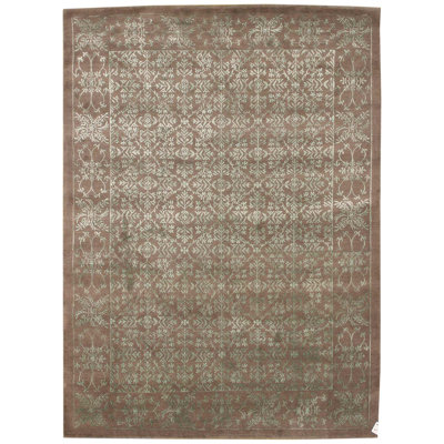 Tapis d'intérieur en laine / soie brun / moka / argent tissé à la main Venezia
