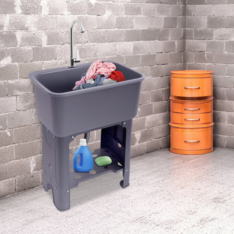 Évier utilitaire autoportant avec tablette de rangement et robinet ajustable Évier utilitaire en PP pour restaurant, buanderie et garage