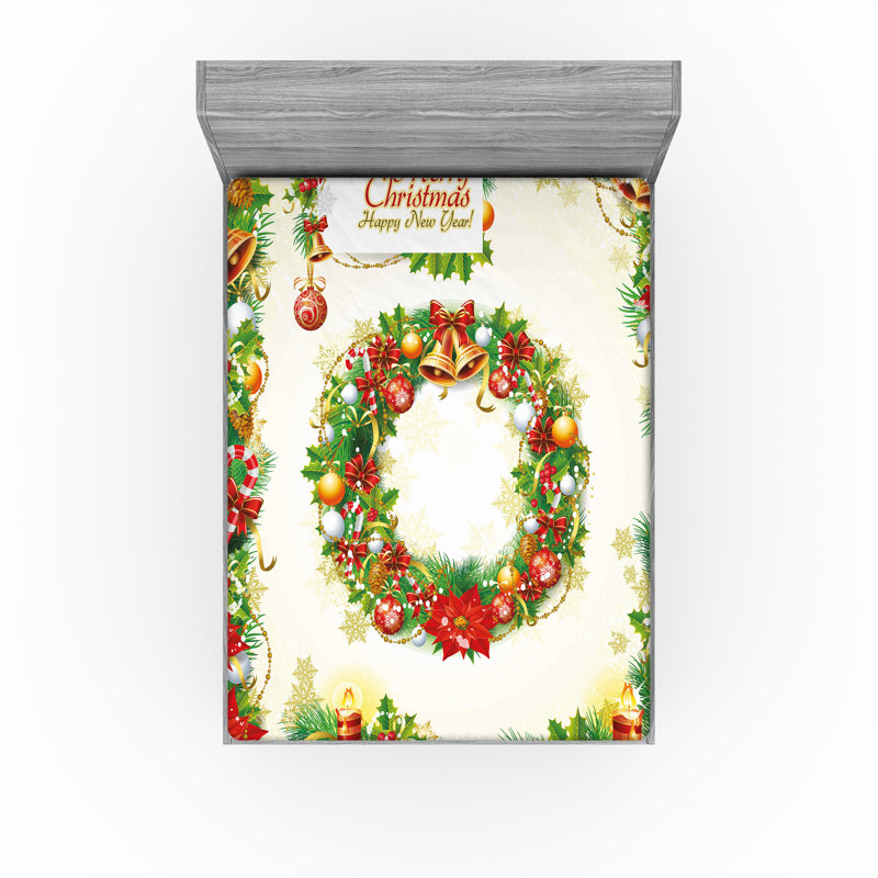 Ambesonne Christmas Fitted Sheet 2-Pack Nostalgic Celebration Multicolor, California King Sheet Set