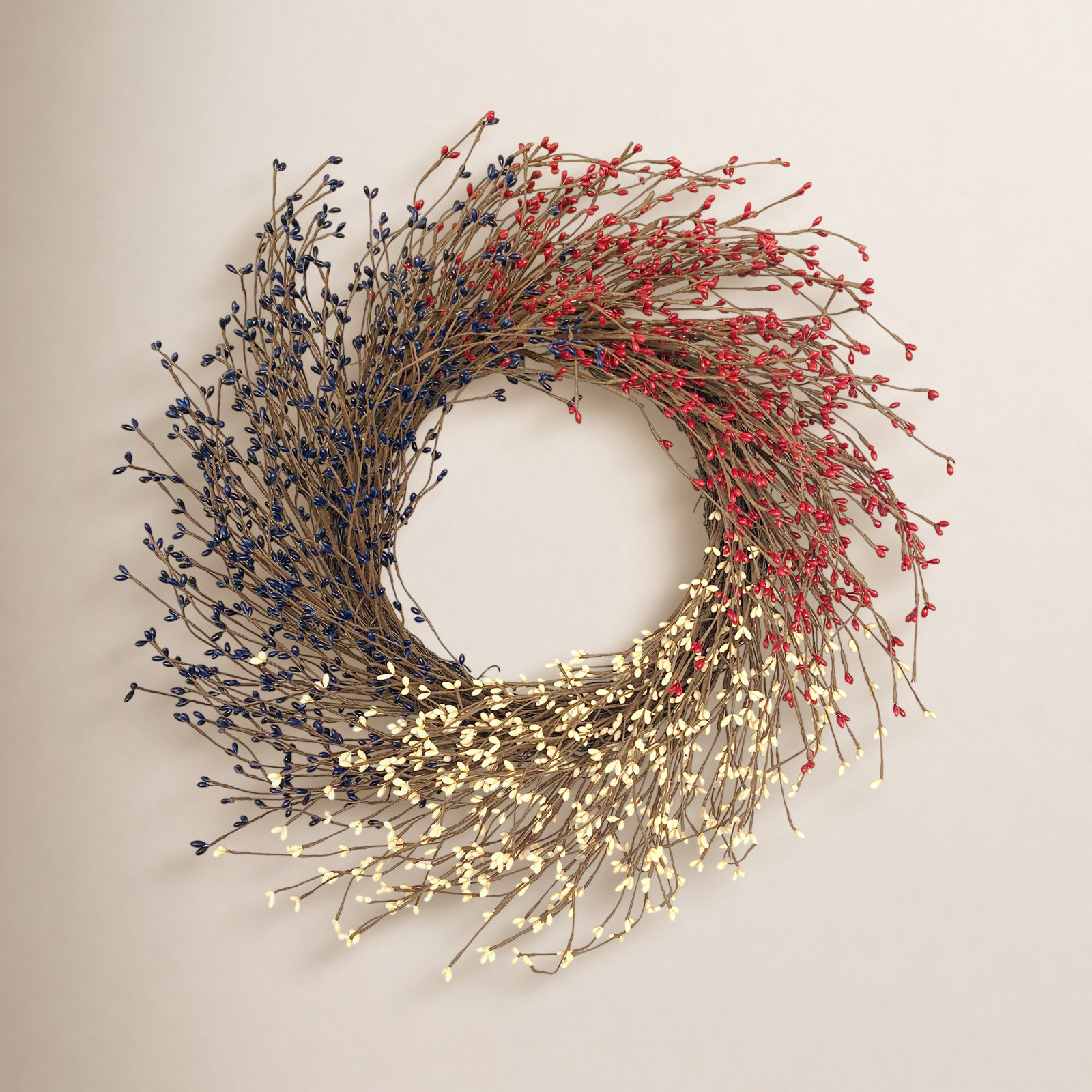 22" Pip Spring Grapevine Berry Wreath, Blue/Red/White