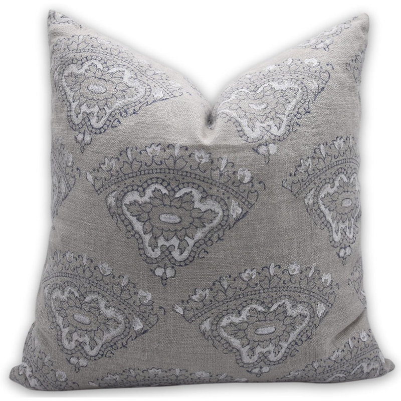 Coussin décoratif bohème en lin imprimé Fab Fabine Block Block, 22 po x 22 po