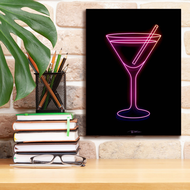 «Neon Martini Glass 1» par Momart, art mural Ebern Designs, 26 po x 34 po, H 16 po x l 12 po x P 0,75 po
