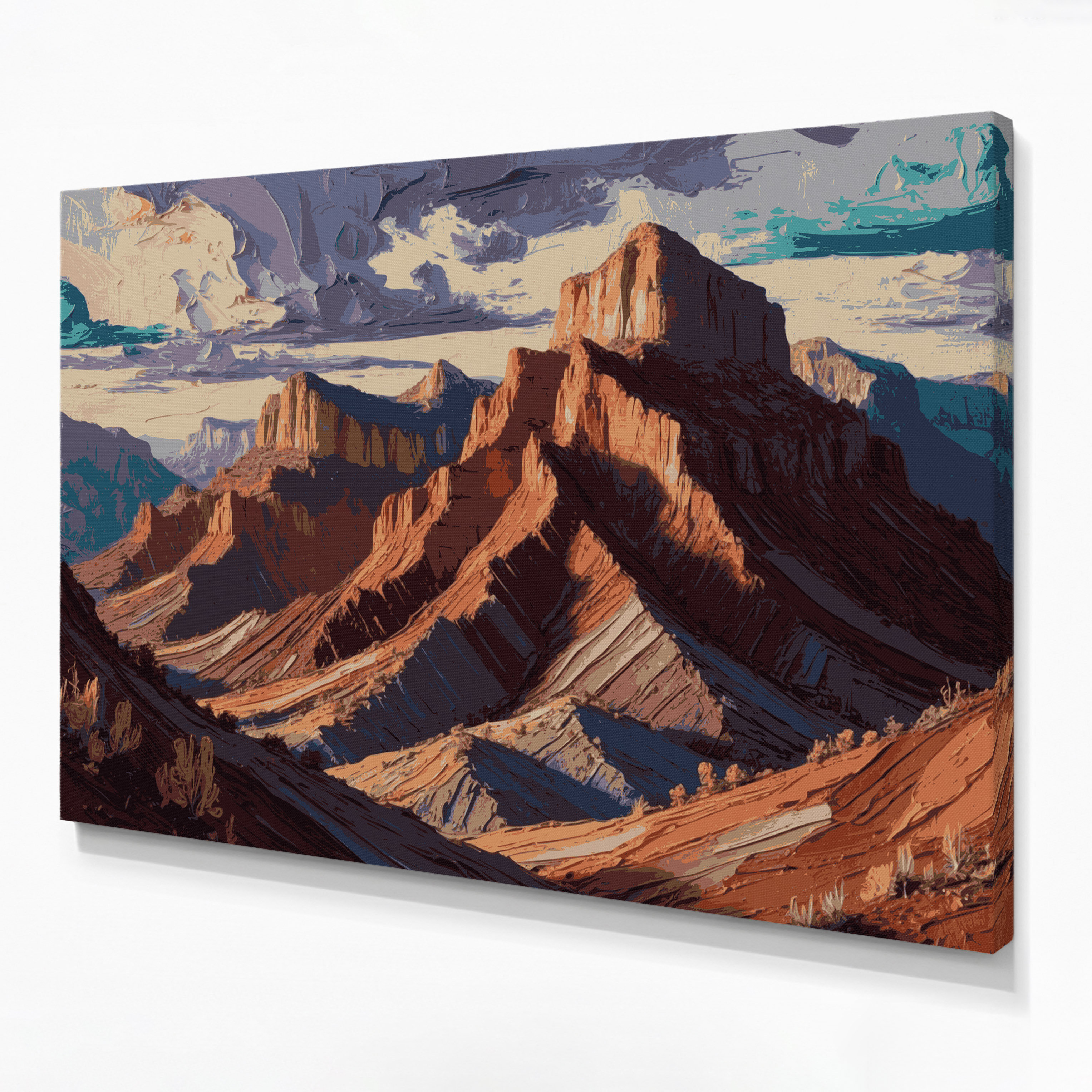 Union Rustic Southwestern Landscapes Mountain Ridge 113 Brown Canvas ...
