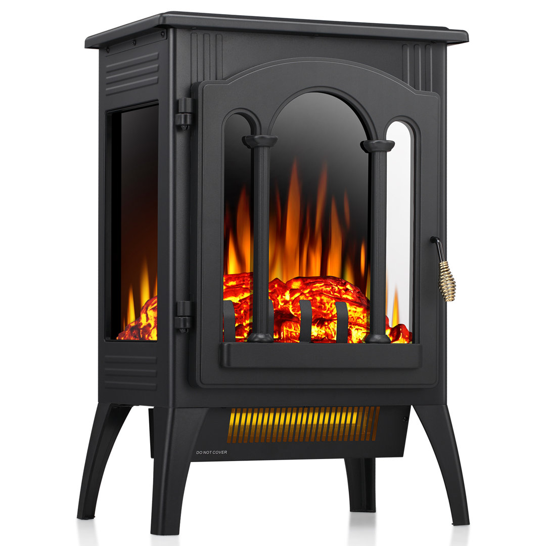Winston Porter 17" Freestanding Fireplace Stove Heater With Realistic Flame For Home Office With Realistic Log Flame Effect, Adjustable Flame Effect/Brightness/Heating Mode, Overheating Safe Design Winston Porter