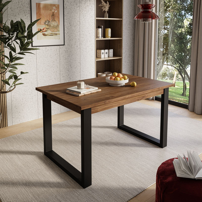 Sibyll Metal Base Dining Table, 76cm H x 125cm L x 80cm W, Stirling Oak
