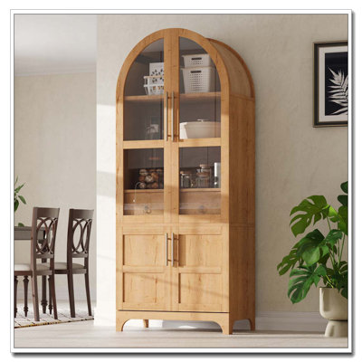 71″ Tall Arched Kitchen Pantry Cabinet with Door Shelves and Hidden Drawer