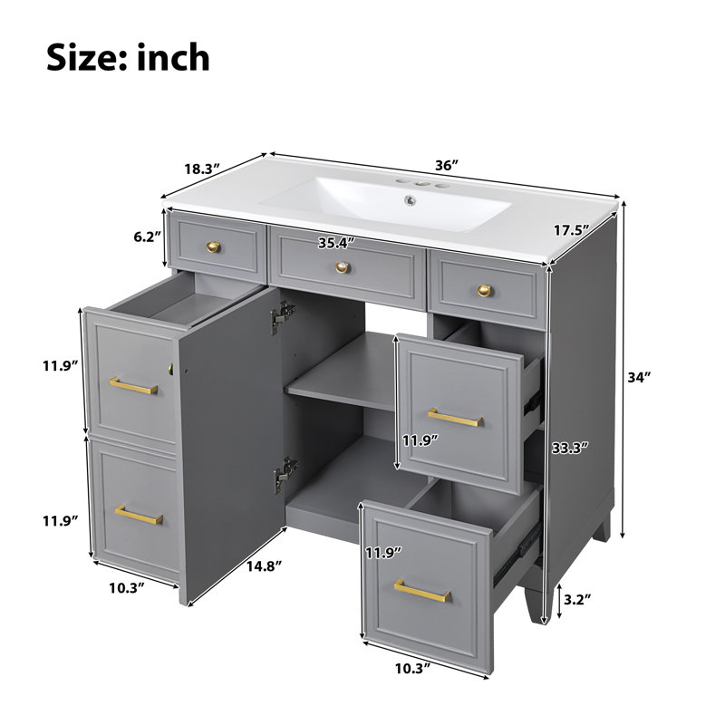 Ensemble de meuble-lavabo simple 36 po, Gris