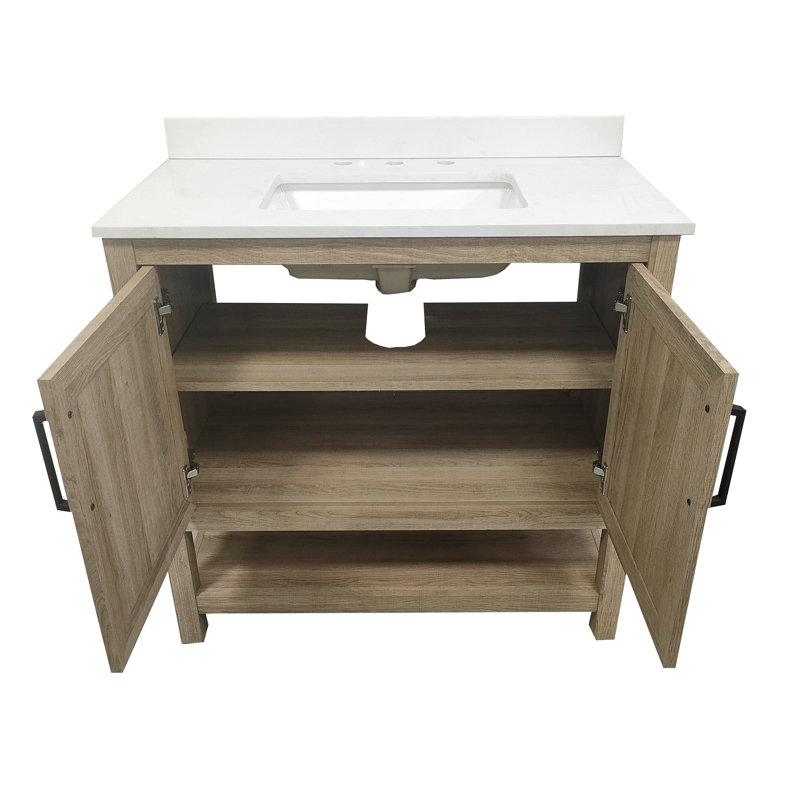 Meuble-lavabo 36 po avec lavabo sous-comptoir et tablette de rangement ouverte, Brun, Noir mat