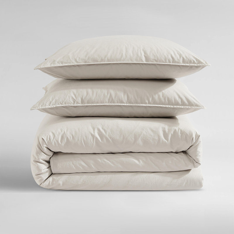 Light Beige Cotton Percale Queen Duvet Cover Set