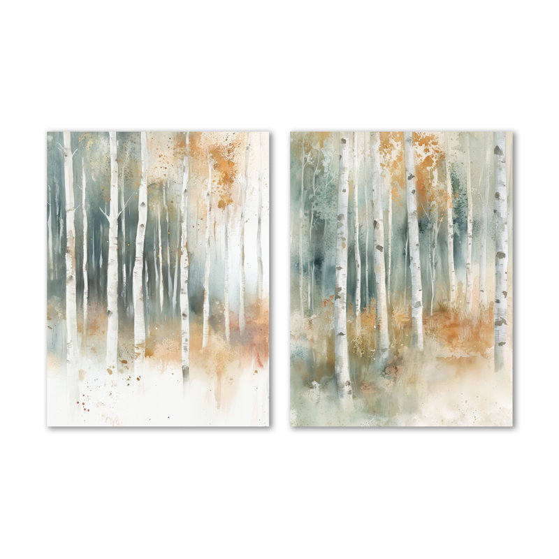 Peupliers à la lumière d'automne I - Ensemble de 2 tableaux encadrés « Forêt », 32" H x 48" W, Wrapped Canvas