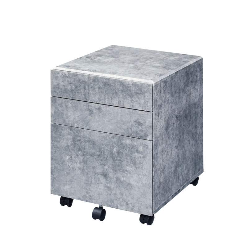 Classeur à 3 compartiments de rangement, couleur argent, 5 roulettes, armoire en bois avec faux béton, structure de cas