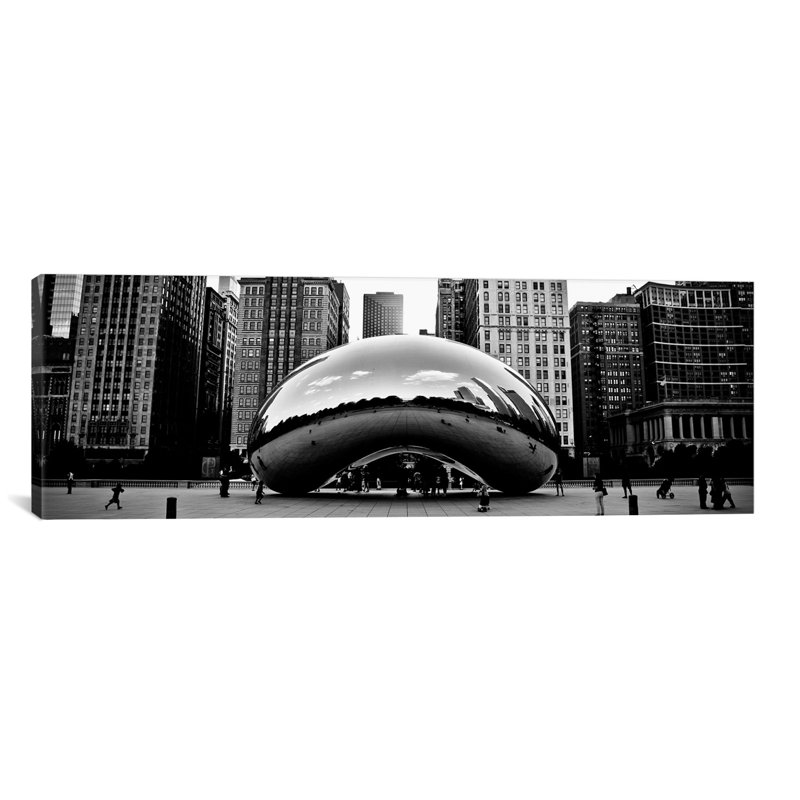 Paysage urbain panoramique de Chicago (haricot) - impression, H 16 po x l 48 po x P 1,5 po, Toile tendue