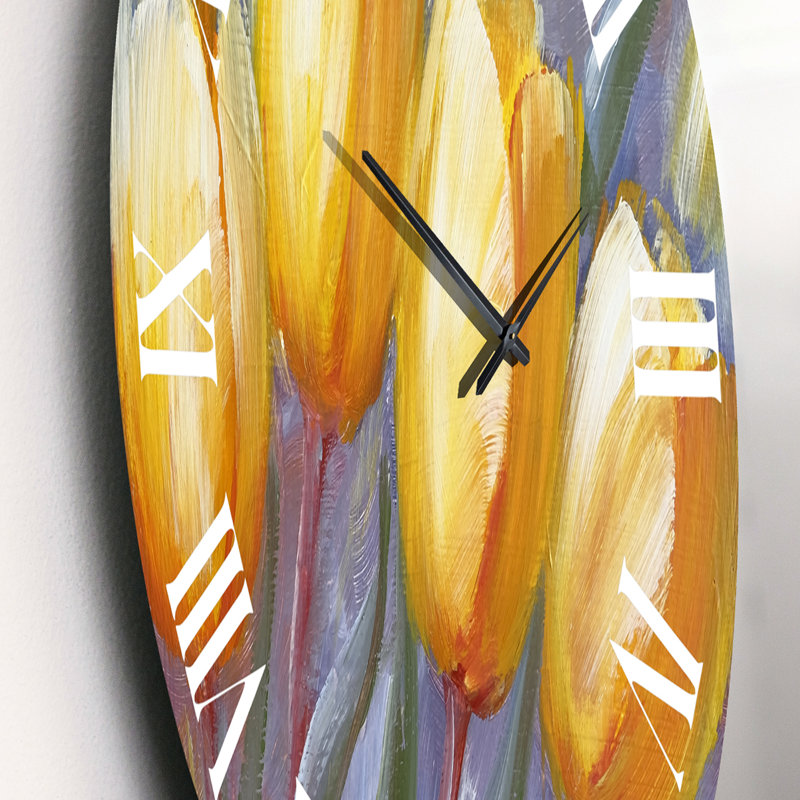 Tulipes jaunes en fleurs - Horloge murale traditionnelle, Petit