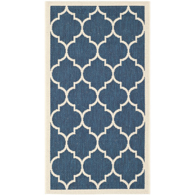 Katz Hand Hooked Navy/Beige Indoor/Outdoor Rug
