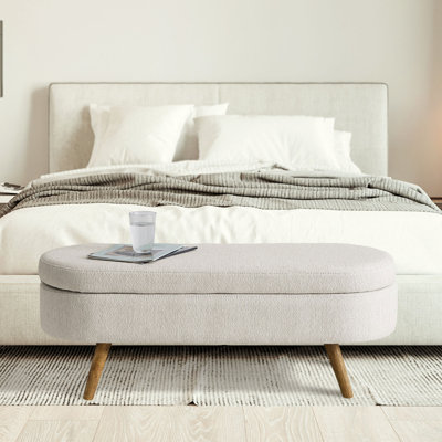 Elegant Minimalist Designed Linen Upholstered Storage Bench With Flip-Top Cabinet