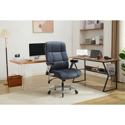 Grand et grand fauteuil de bureau 500 lb avec support lombaire réglable, fauteuil de direction en tissu avec accoudoirs rabattables en 2 dimensions, fauteuil ergonomique avec roues en caoutchouc silencieuses, siège extra large, appui-tête réglable
