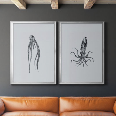 Marine Life I - Ensemble de 2 reproductions d'art sur toile encadrées