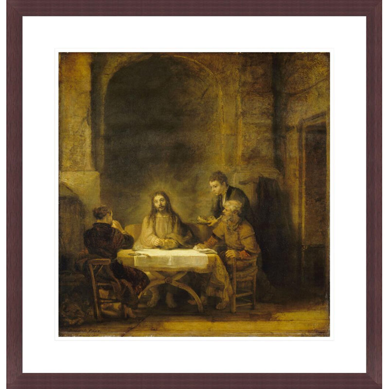 Le souper à Emmaüs [Les perlerins d'Emmaus] par Rembrandt van Rijn - Estampe numérique encadrée, H 24,32 po x l 23,5 po