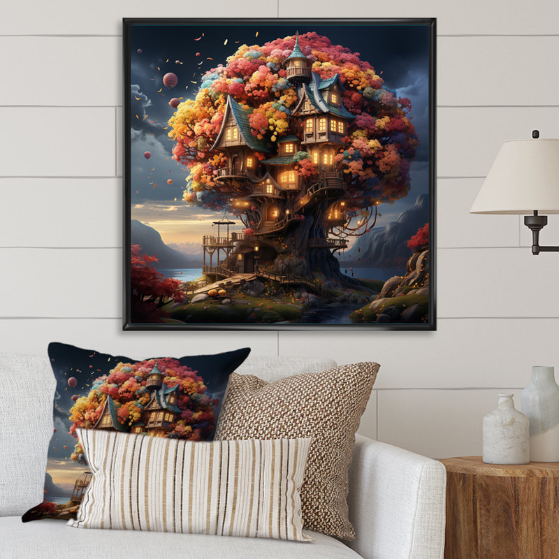 " The Wishing Tree House I ", 30" H x 30" W, Silver Picture Framed