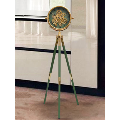 Vintage Tripod Standing Clock Electroplated Metal Exposed Gear Design