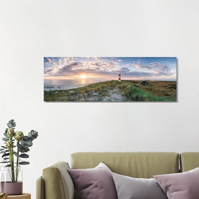Sunrise at the Lighthouse List Ost, Sylt, Schleswig-Holstein, Germany 1 Piece Wrapped Canvas Panoramic Wall Art