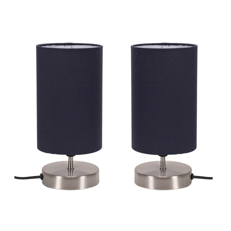 Romica Metal Table Lamp, Navy, Brushed Chrome, Yes