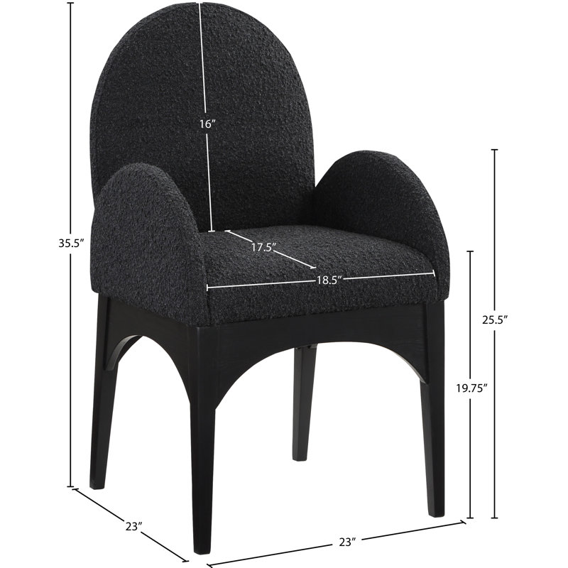 Waldorf Fabric Arm Chair Dining Chair, Black Boucle Fabric, Black