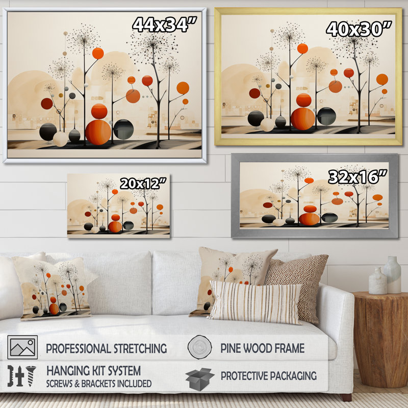 Beige beige Mid Century Minimalist Oasis, reproduction d'art sur toile, H 30 po x l 40 po x P 1,5 po, Toile tendue