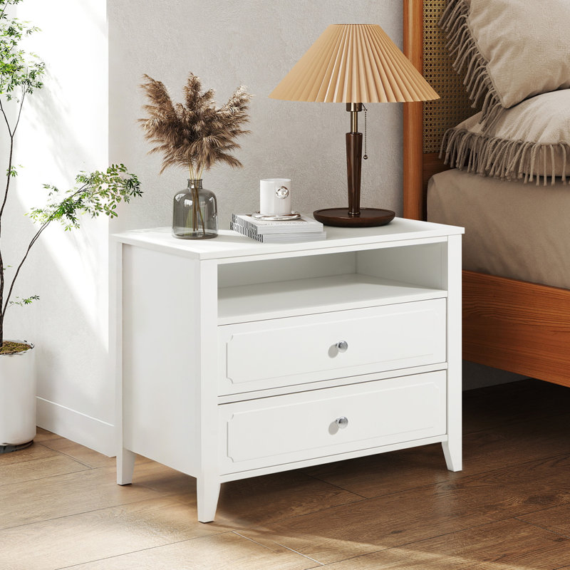 29.9" W Wood Nightstand With Two Drawers, White
