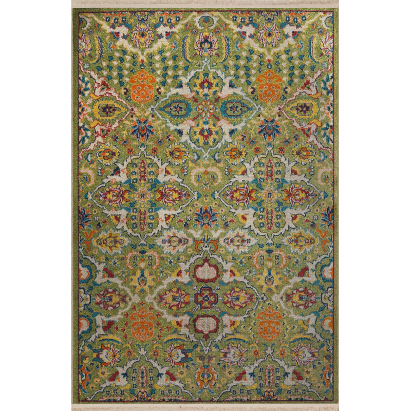 Tapis décoratif rétro multicolore à motifs clairs et à motifs de franges, Rectangle 4 pi 7 po x 6 pi 7 po