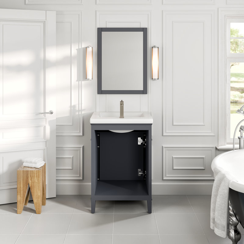 Imanii 24 Inch Transitional Dark Grey Style Bathroom Vanity With Porcelain Top, Gray