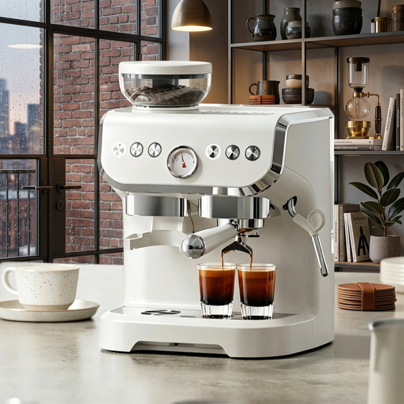 Semi-Automatic Espresso Machine with Built-in Grinder