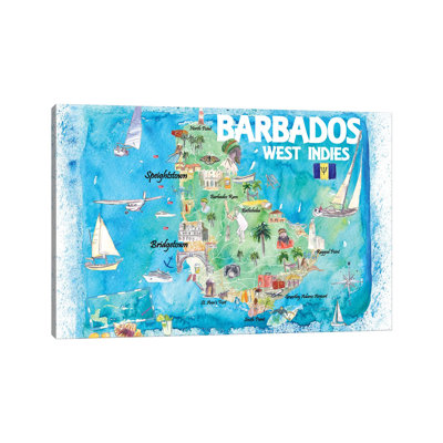 Barbados Antilles Illustrated Caribbean Map With Highlights Of West Indies Island Dream By Markus & Martina Bleichner - Wrapped Canvas Graphic Art by Markus & Martina Bleichner - Wrapped Canvas Gallery-Wrapped Canvas Giclée