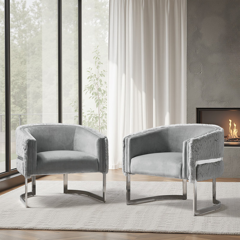 Rosetta Glam Armchair With Metal Legs, Gray